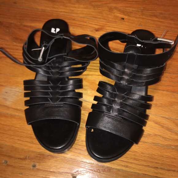 BP Black Leather Gladiator Platform Sandals - Picture 3 of 6